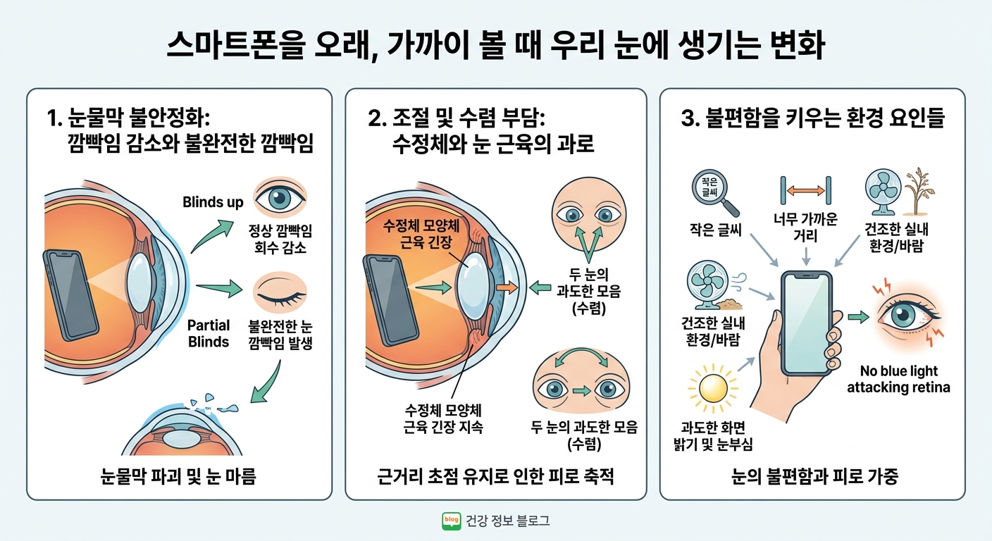 스마트폰 오래 보면 눈 피로가 심해지는 진짜 과학적 원리
